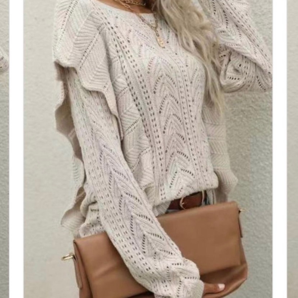 Beautiful fall beige ruffle sweater boutique small medium large xl